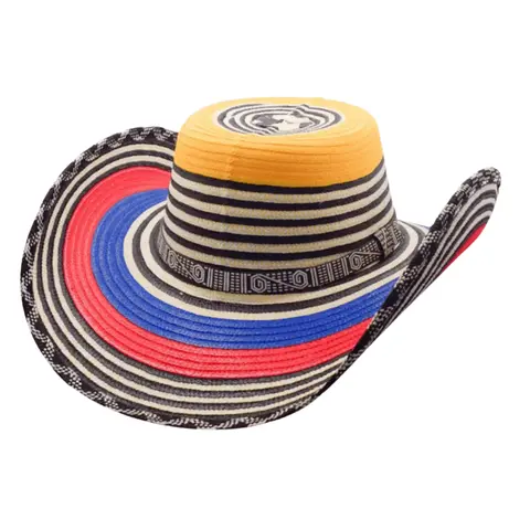 Handmade Colombian Traditional Vueltiao Straw Hat - 100% Caña Flecha, Cultural Icon, Zenú Craft Origin, Unisex, Flag Colors, Geometric Patterns, 17-21 Laps, Dance-Ready Flex, Lightweight, Sturdy Festival Fashion Accessory