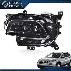 CROSSDESIGN Headlight Lamp Black Fit For 2014-2017 2015 Jeep Cherokee Front Left Driver Side