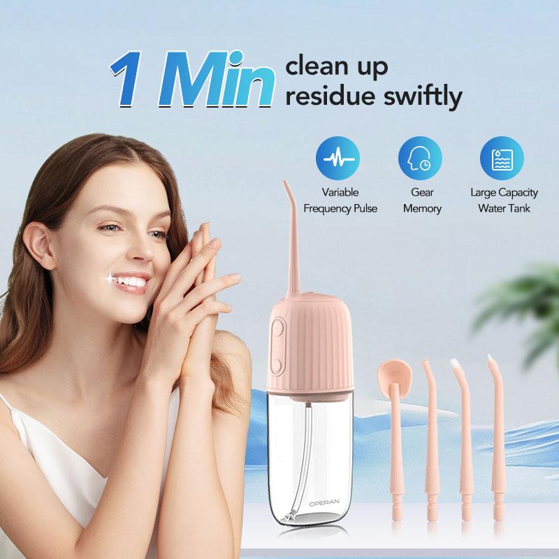 Operan Compact Dental Water Flosser,  IPX7 Waterproof 360°, Rotating Tips 4 Modes Cordless Oral Irrigator for Home Travel Gift Electric Teeth Cleaner - Travel Size Oral Irrigator 200ml Tank
