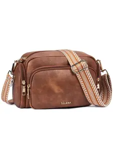 Telena Crossbody Bags for Women Vegan Leather Purse Multi Pocket Camera Bag with Adjustable Shoulder Strap Brown