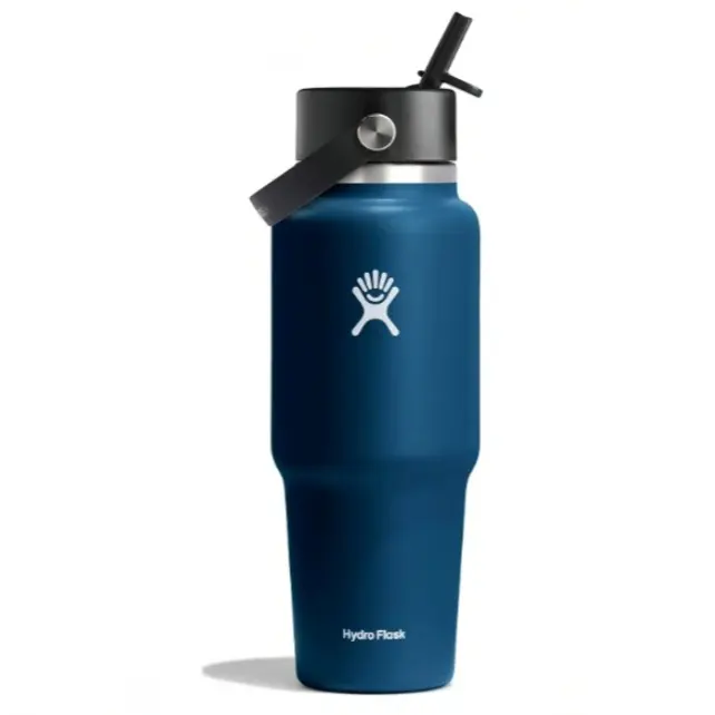 Hydro Flask Travel Water Bottle - Insulated Stainless Steel - Wide Straw Lid, Non Spill, Leakproof in 32 Oz Indigo Blue