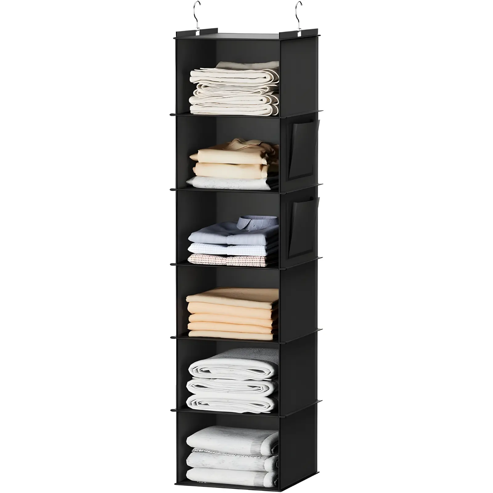 Hanging Non-Woven Synthetic Closet Organizer - 6-Layer Adjustable 6-Shelf Black Rectangular Storage System Shelf, Durable Multifunctional Bedroom Space-Saving Home Holder (11.33kg Capacity)