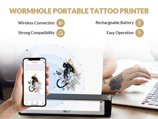 [Wormhole] Wireless Bluetooth Tattoo Stencil Printer - Portable Thermal Copier for Smartphones & PC with App Control, Long Lasting Battery, Ink-Free Technology