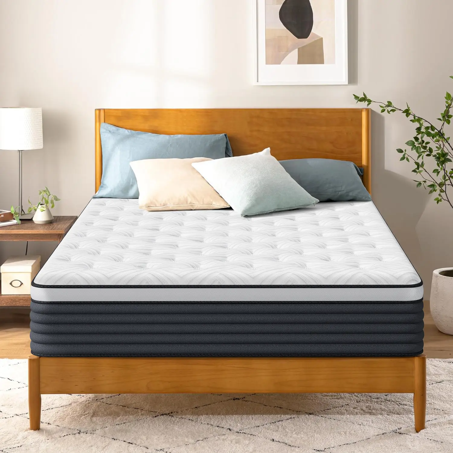 Twin/Full/Queen/King 12/14 Inch Hybrid Mattresses in a Box with Comfort Memory Foam and Pocket Coils, Medium Firm for Pressure Alleviation & Motion lsolation, CertiPUR-US Certified individual pocket spring