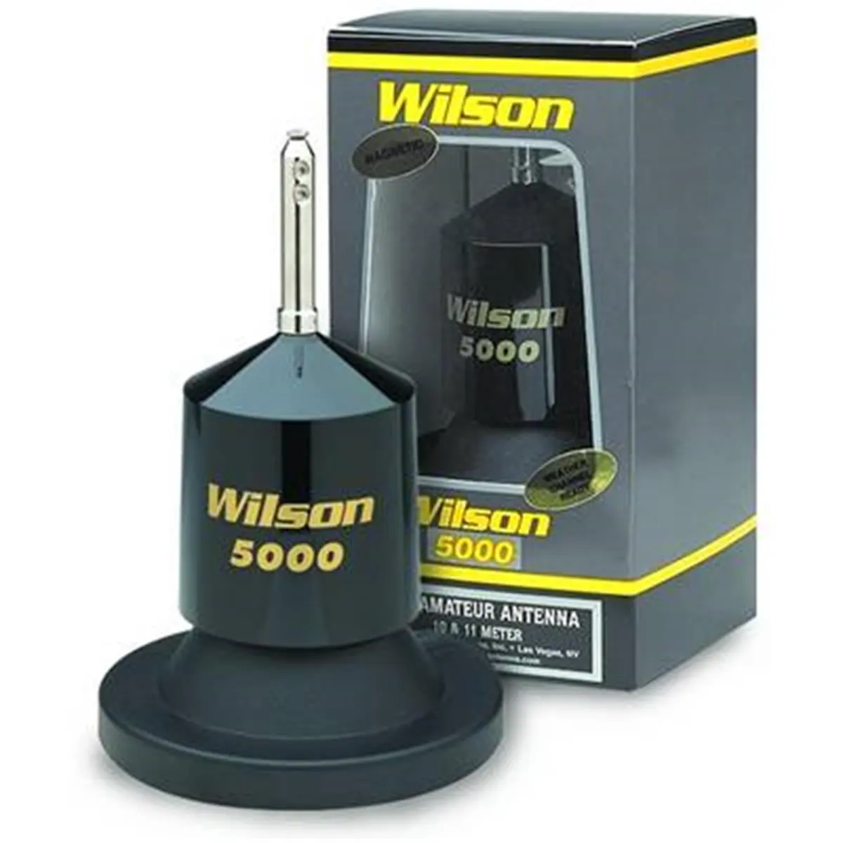 Wilson 5000 Base Loaded Magnetic Mount CB Antenna, 62-inch Stainless Steel Whip with Low Loss Coil, 5000W, Includes 17 ft Coax, Copper Wire, Automobile, 6 Gauge Silver Plated Solid Copper Wire, 26 Mhz To 30 Mhz, 5,000 Watts Am