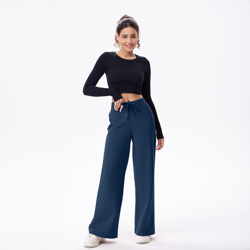 OQQ Women’s High Waist Wide Leg Lounge Pants – Soft Drawstring Relaxed Fit Casual Trousers