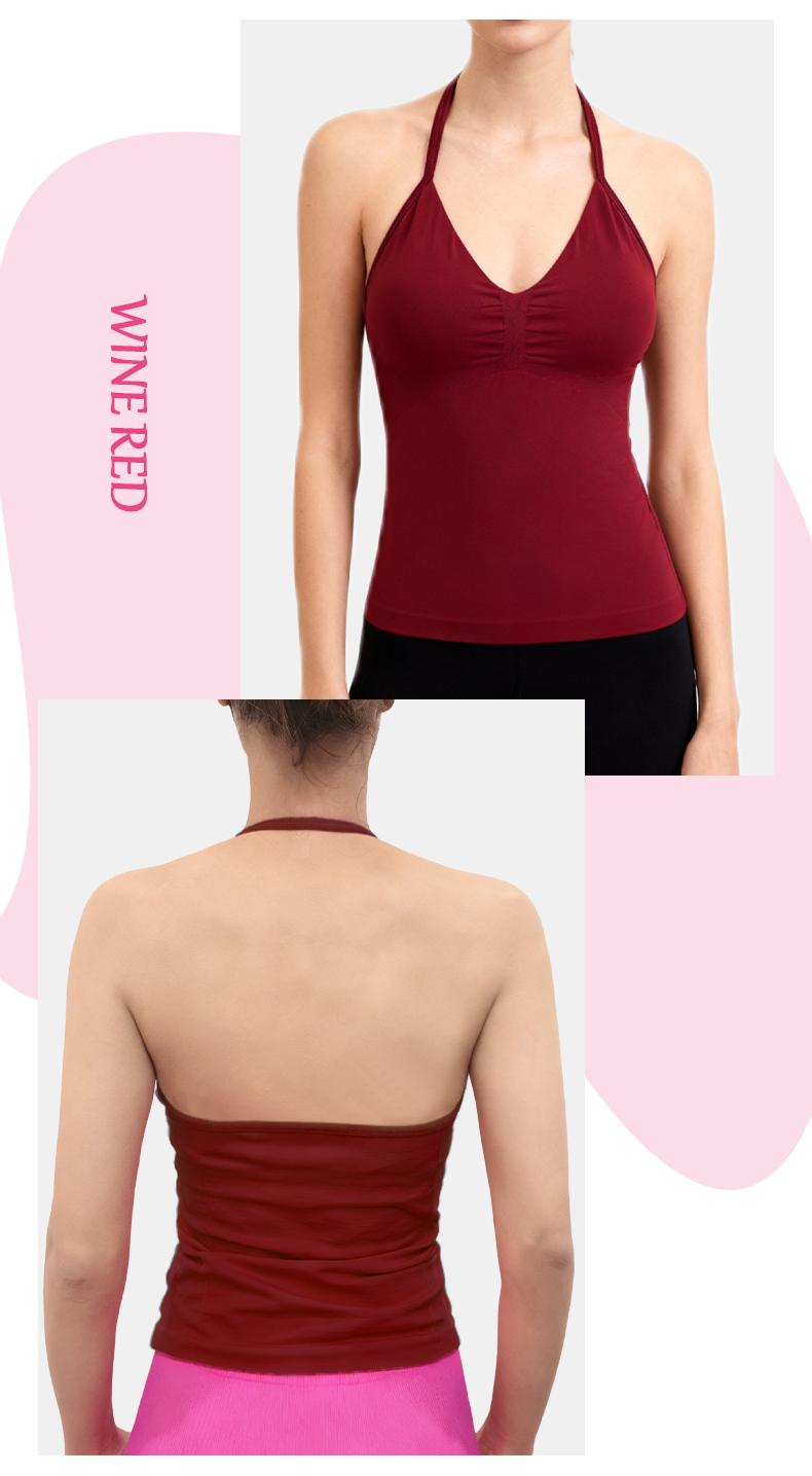 SUNVADUN B377 Sportswear Top Lace-Up Sleeveless Yoga Vest V-Neck Stretch Vest Crop Top for Women Fitness Vest Open Back Athletic Minimalistic Activewear Gym Apparel with Removable Cup Moisture Wicking Quick-Drying High Elasticity