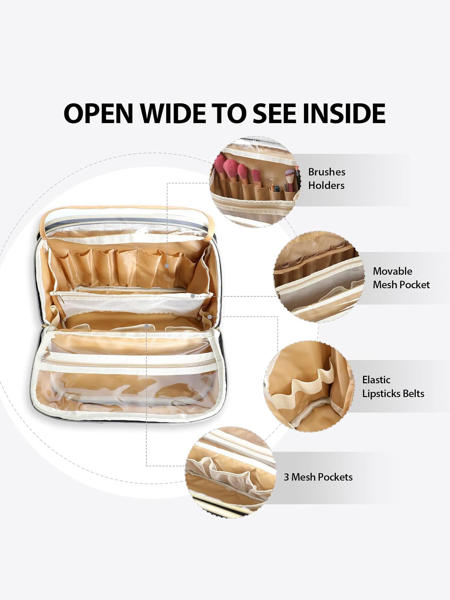 Makeup Bag 24.1cm x 21.1cm x 10.9cm Quilted Design Clear Window Travel Friendly Organized Storage for Cosmetics