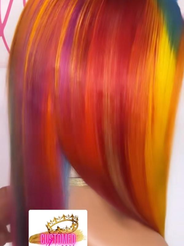 Rainbow Ombre Closure Wig - 20 inches - Customed Queens Co Wig - 100% Virgin Human Hair Wig - Glueless Wig