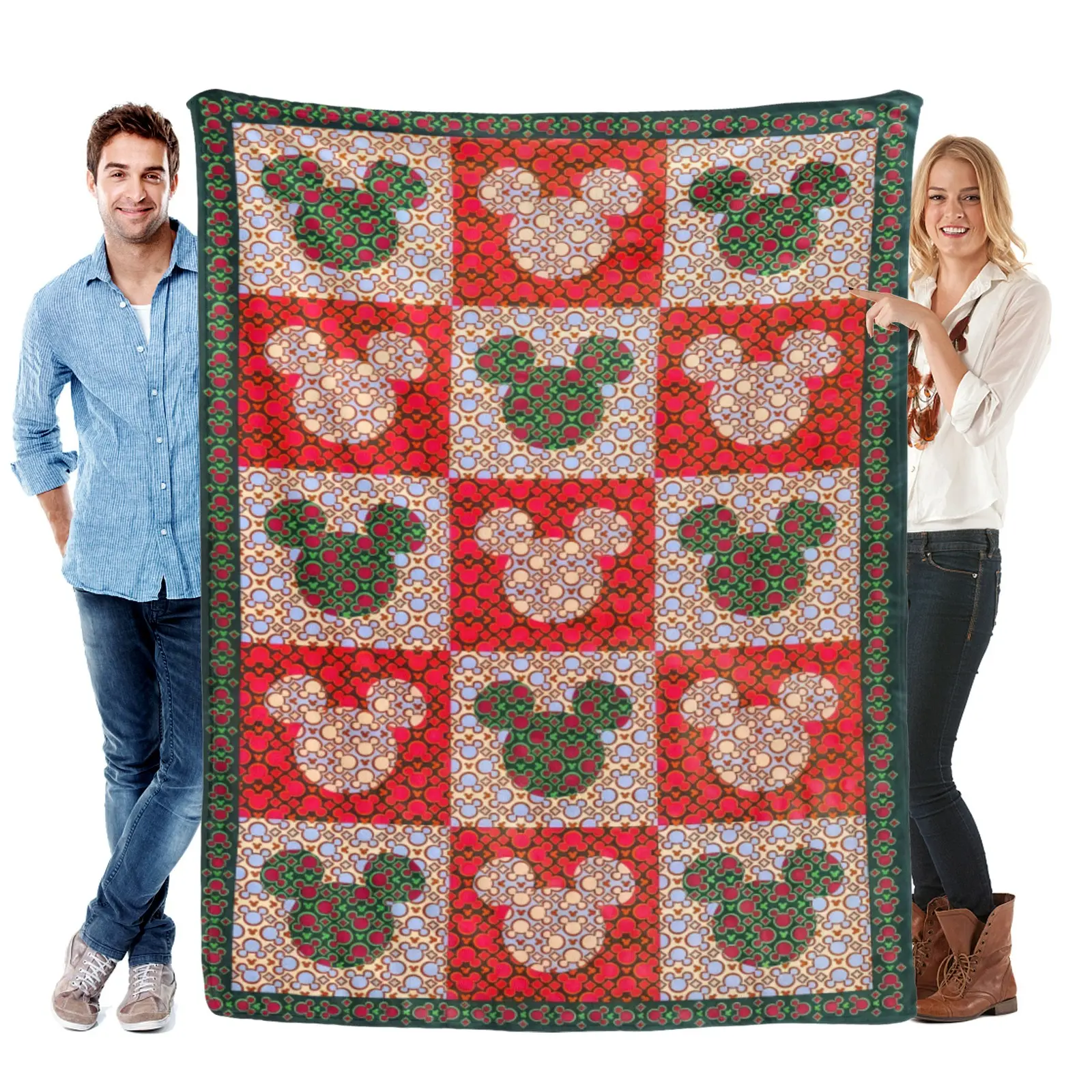 [SummerVibes] Disney Vintage Ornament Tile Mickey Mouse Blanket - Wrinkle Resistant, Machine Washable, Matching mickey mouse bedding for Bedroom, Travel, Beach Use