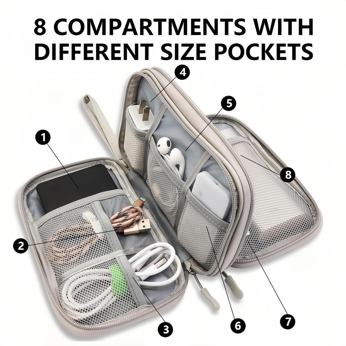 Travel Cable Organizer Pouch Electronic Accessories Carry Case Portable Waterproof Double Layers All-in-One Storage Bag for Cord, Charger,Phone,Earphone,Travel Essentials