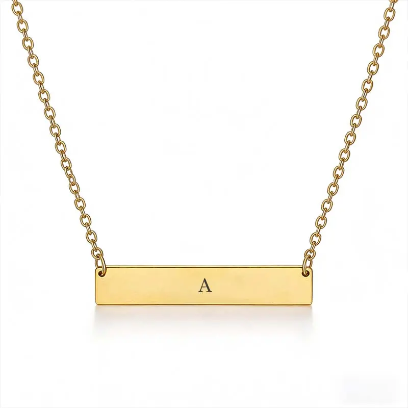 Personalized Minimalist Bar Necklace with Initials - Custom Engraved Titanium Steel Pendant, Ideal Gift for Birthday, Anniversary