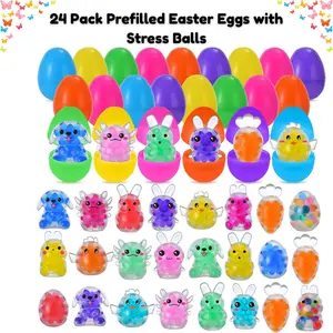 Easter Gift 24  Pack Prefilled Easter Eggs with Squishy Toys Inside Bright Colorful Easter Eggs Filled with Easter Fidget Toys Great for Adult Easter Basket Stuffers Egg Fillers Party Favors