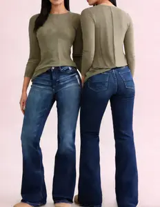 Slim Fit Mid Rise Bootcut Jeans with Sculpting Stretch Denim for Women High Rise Waist Wide Leg Cut Zimbaplatinum Cottons Breathable & Comfortable