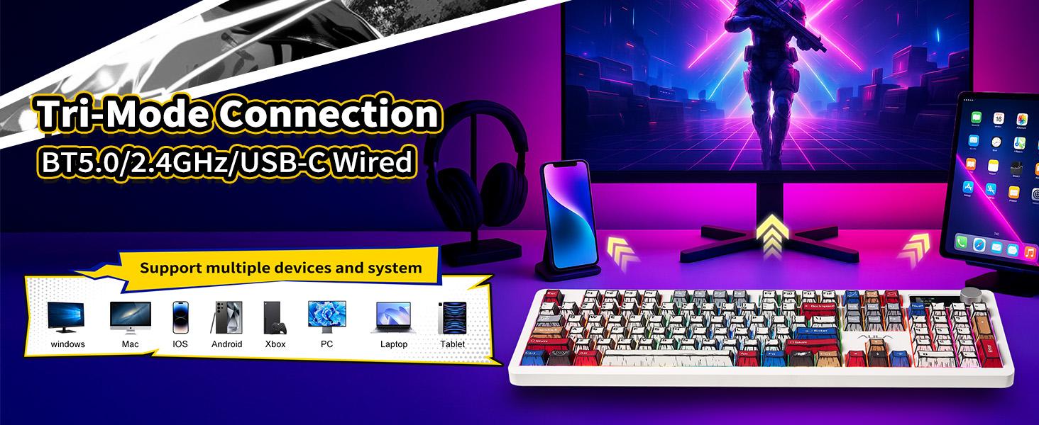[Urtechdaddy-Edtion]AULA F106 PRO Wireless Mechanical Keyboard,Full Size Gaming Keyboard with Hot Swappable Knob & Screen,Tri-Mode RGB Backlit with 8000mAh for PC/Laptop/Windows