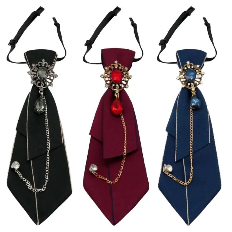 3PCS Adjustable Ties for Women Vintage Womens Tie with Crystal, Pre-Tied Neck Tie for Women Girls Party School Work Casual