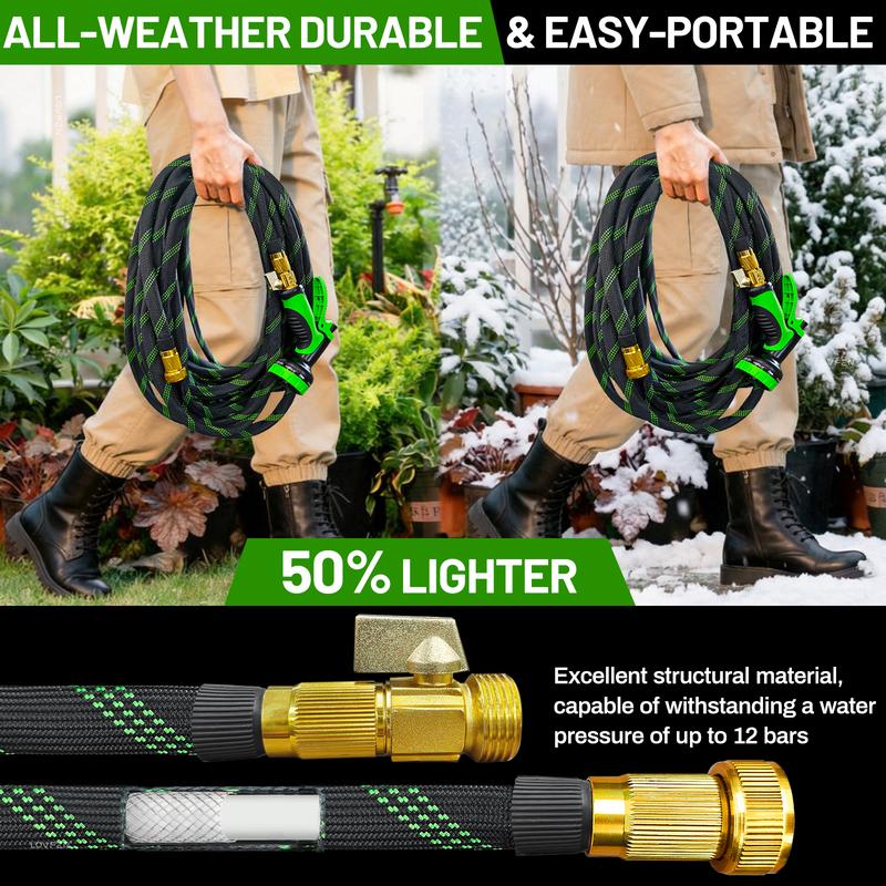 LOVFEN Garden Hose 100 Ft, Kink Free Flexible Water Hose With 10-Pattern Spray Nozzle, Lightweight Hose Pipe, Leak Proof, 3/4" Swivel Connectors, Super Fabric, Portable Storage Strap