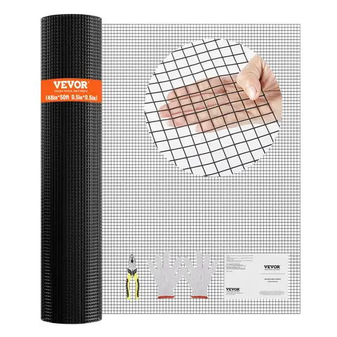 【FathersDayGift】VEVOR Hardware Cloth,  48'' x 50' Galvanized Wire Mesh Roll, 19 Gauge Chicken Wire Fence Roll, Vinyl Coating Metal Wire Mesh for Chicken Coop Barrier, Rabbit Snake Fences, Poultry Enclosures
