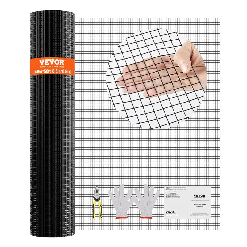 【FathersDayGift】VEVOR Hardware Cloth, 48'' x 50' Galvanized Wire Mesh Roll, 19 Gauge Chicken Wire Fence Roll, Vinyl Coating Metal Wire Mesh for Chicken Coop Barrier, Rabbit Snake Fences, Poultry Enclosures