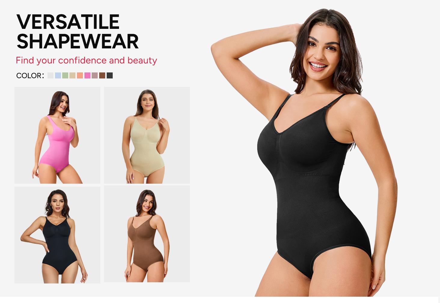 |Buy 2 Get 1 Free| Nebility Women's 3-Piece V-Neck Shapewear Set - Seamless Bodysuit & Camisole, Basic Minimalist Style with Tummy Control & Hip Lift Womenswear