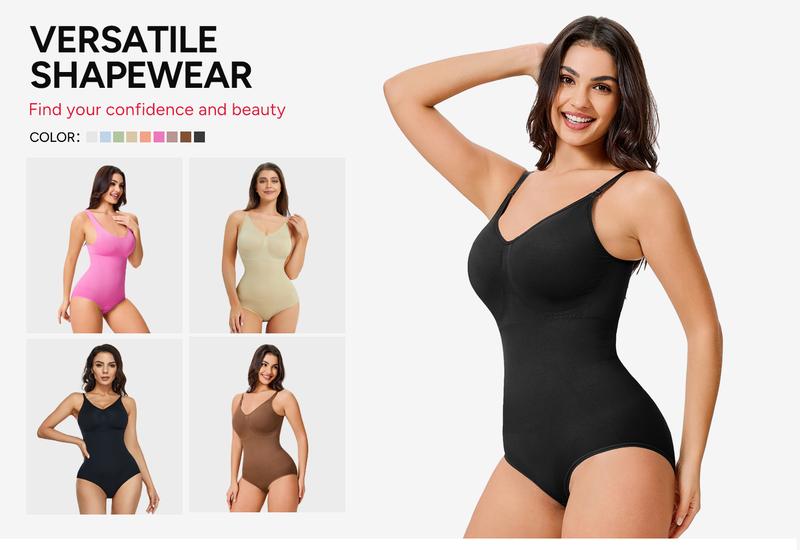 |Buy 2 Get 1 Free| Nebility Women's 3-Piece V-Neck Shapewear Set - Seamless Bodysuit & Camisole, Basic Minimalist Style with Tummy Control & Hip Lift Womenswear