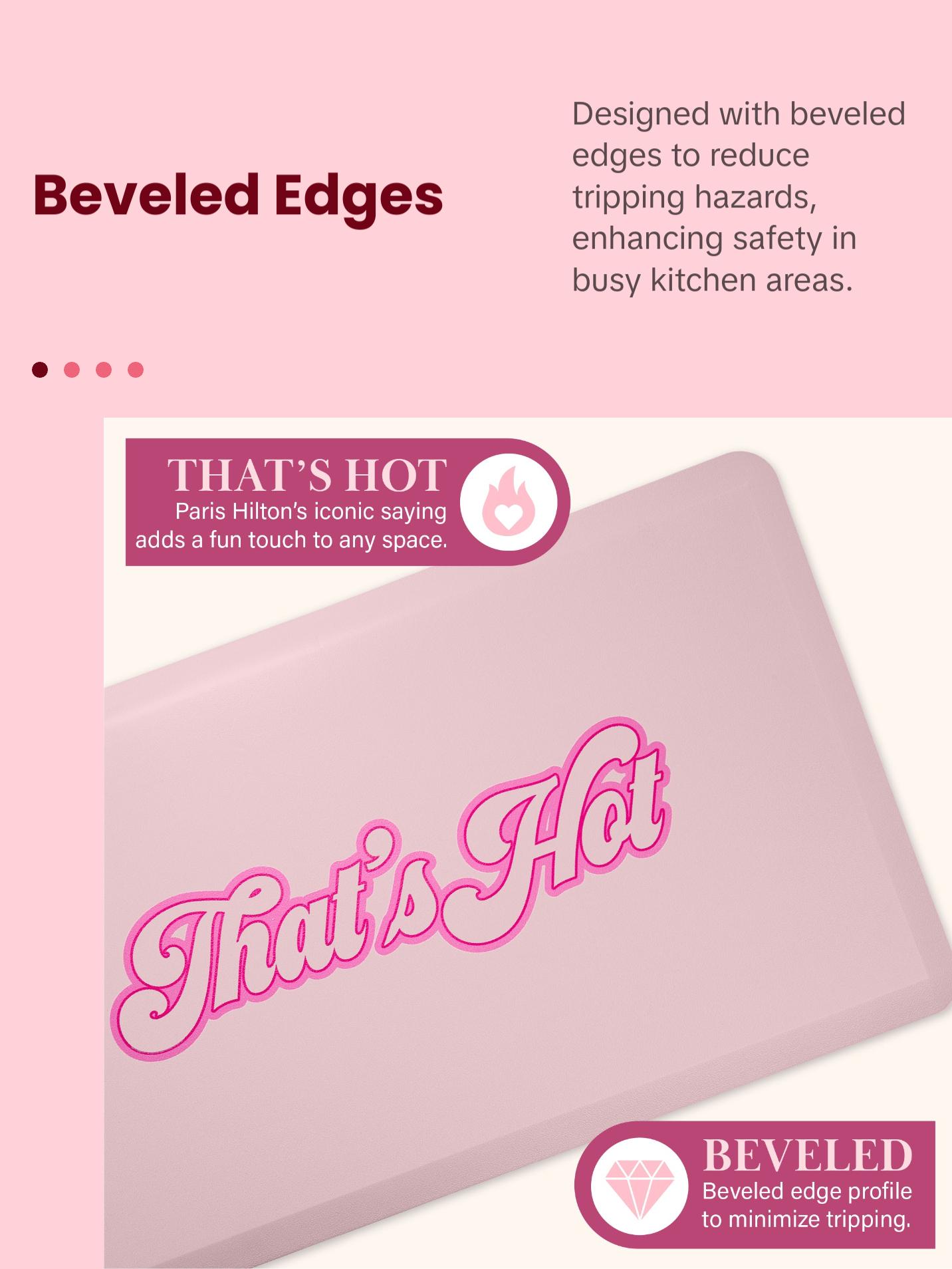 Paris Hilton Comfort Kitchen Mat, “That’s Hot” Design, Cushioned Anti-Fatigue Foam with Non-Slip Surface – Pink