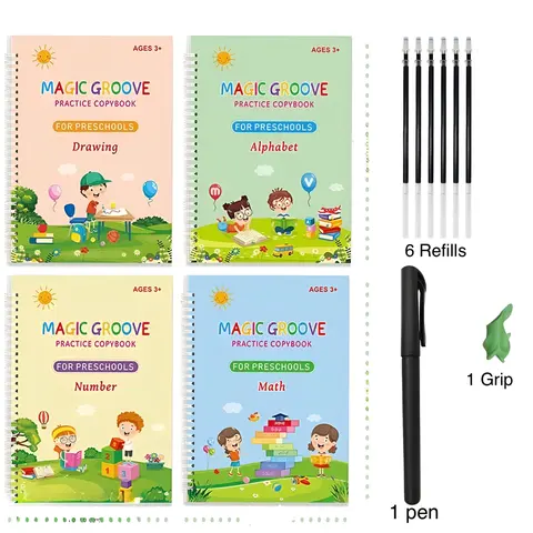 Magic Grooved Writing Practice for Kids Ages 3-8 Reusable Grooved Handwriting Practice Books for Kids 5-7 Preschool Tracing Learning Activities Educational Gifts for Kids