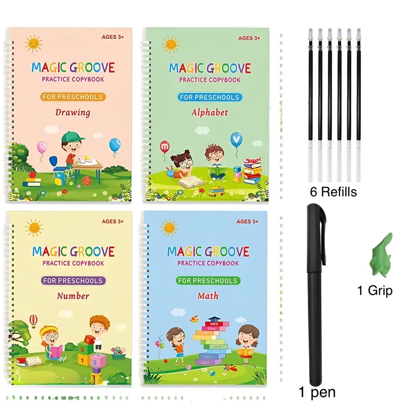 Magic Grooved Writing Practice for Kids Ages 3-8 Reusable Grooved Handwriting Practice Books for Kids 5-7 Preschool Tracing Learning Activities Educational Gifts for Kids