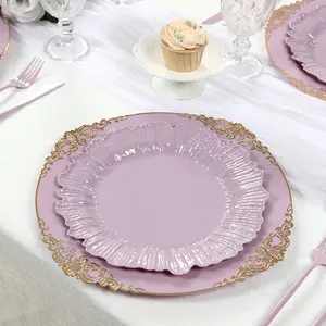 20-Pack Lavender Lilac Reef Design Plastic Plates – 10" Dinner Party Plates – Elegant Disposable Tableware