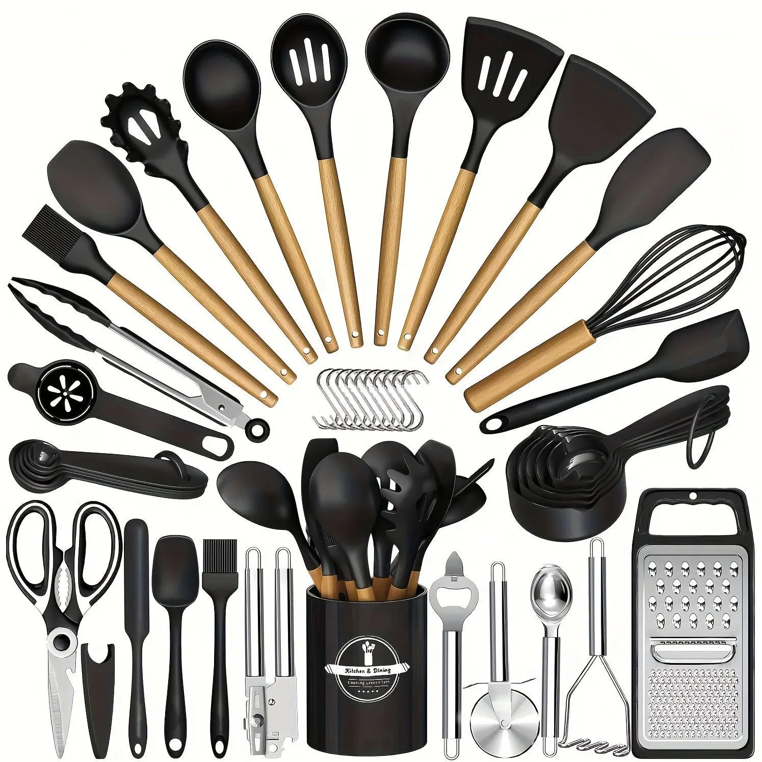 Banbers 44pcs Silicone Cooking Set - 446°F Heat-resistant Kitchenware Set, Non-stick Silicone Cookware, Silicone And Stainless Steel Set - Practical Cooking Utensils (black)