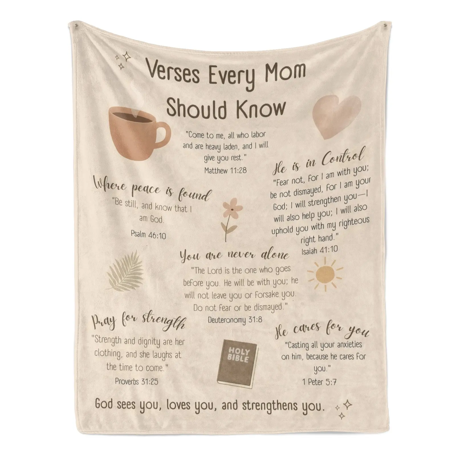 Bible Verses Every Mom Should Know Christian Mom Gift Soft Cozy Flannel Blanket - Inspirational Scripture Religious Plush Throw, Warm Fuzzy Bedroom Sofa Blanket, Perfect Mother's Day Birthday Gift for Christian Women Mom Grandma Home Decor, Soft Fluffy Bl