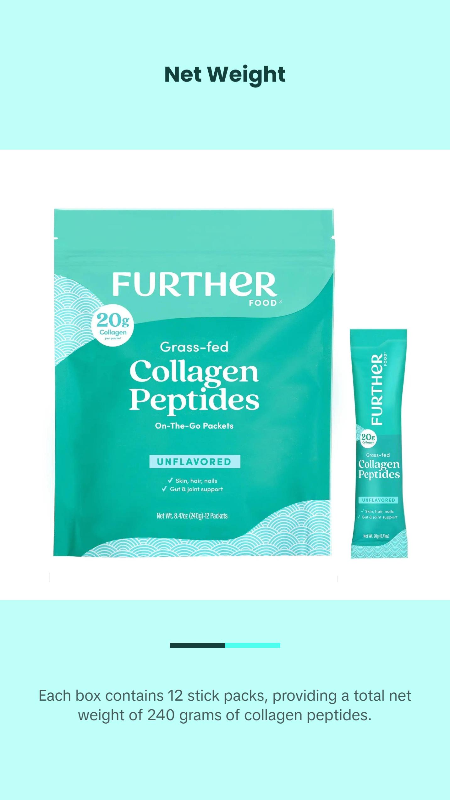 Further Food Grass-Fed Collagen Peptides 20g On-the-Go Packets Unflavored Supports Skin Joints Hair Nails Bones & Gut