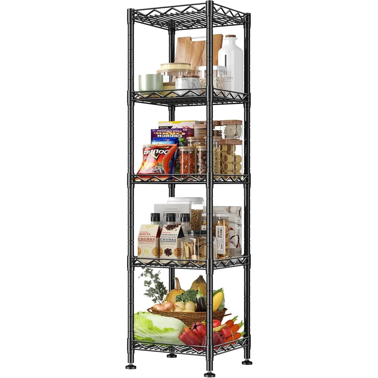 【Corner Shelf】5-Tier Metal Shelving Unit Wire Shelves Storage Rack:Adjustable Storage Shelves Standing Bathroom Shelf and Narrow Small Shelf for Kitchen Pantry Closet Laundry Dorm Office, 12''W x 12''D x 49''H, Black