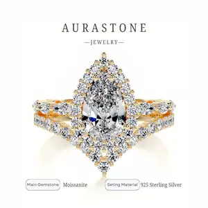 【#48 PR】Synthetic Moissanite S925 sterling silver ring with a 1-carat pear-shaped crown setting women's engagement/proposal ring