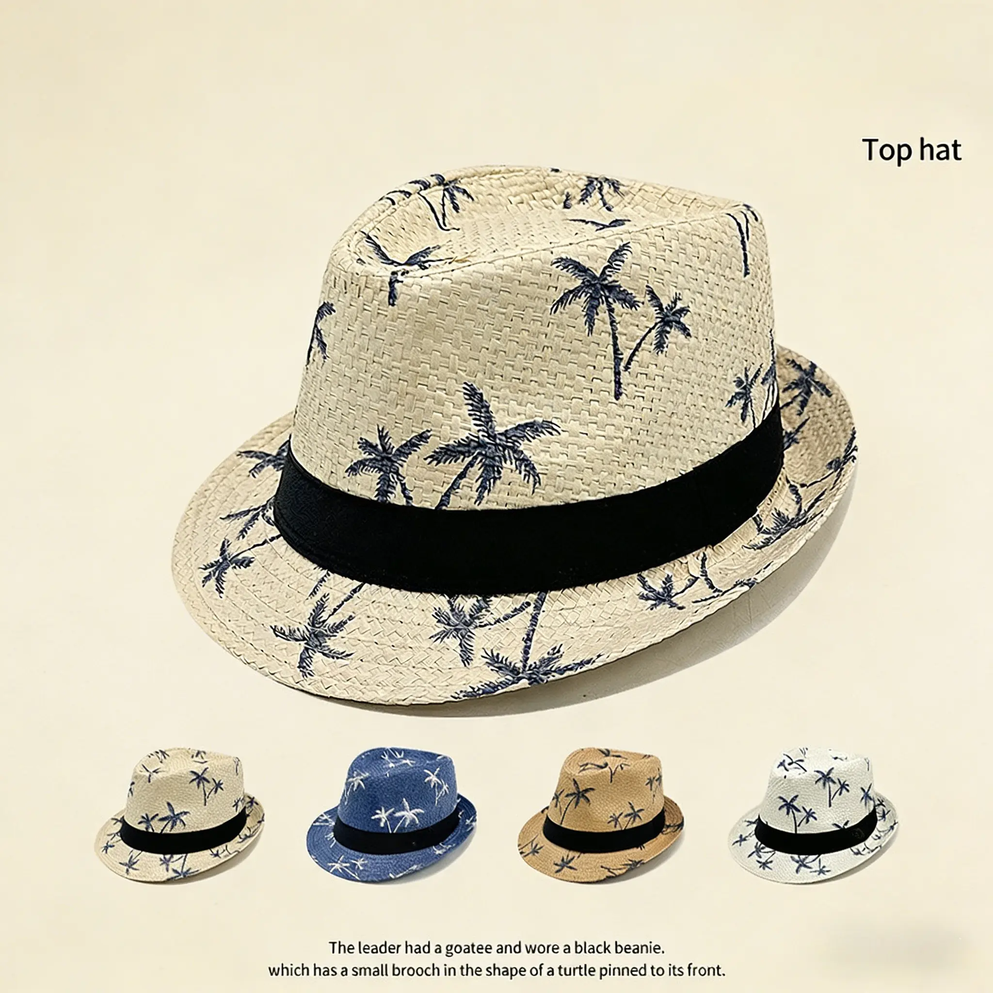 Spring/Summer Beach Hats, Coconut Palm Straw Hats, Top Hats, Folding Hats, Outdoor Sun Protection Hats, Rolled Brim Sunshade Straw Hats for Men