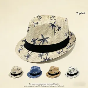 Spring/Summer Beach Hats, Coconut Palm Straw Hats, Top Hats, Folding Hats, Outdoor Sun Protection Hats, Rolled Brim Sunshade Straw Hats for Men