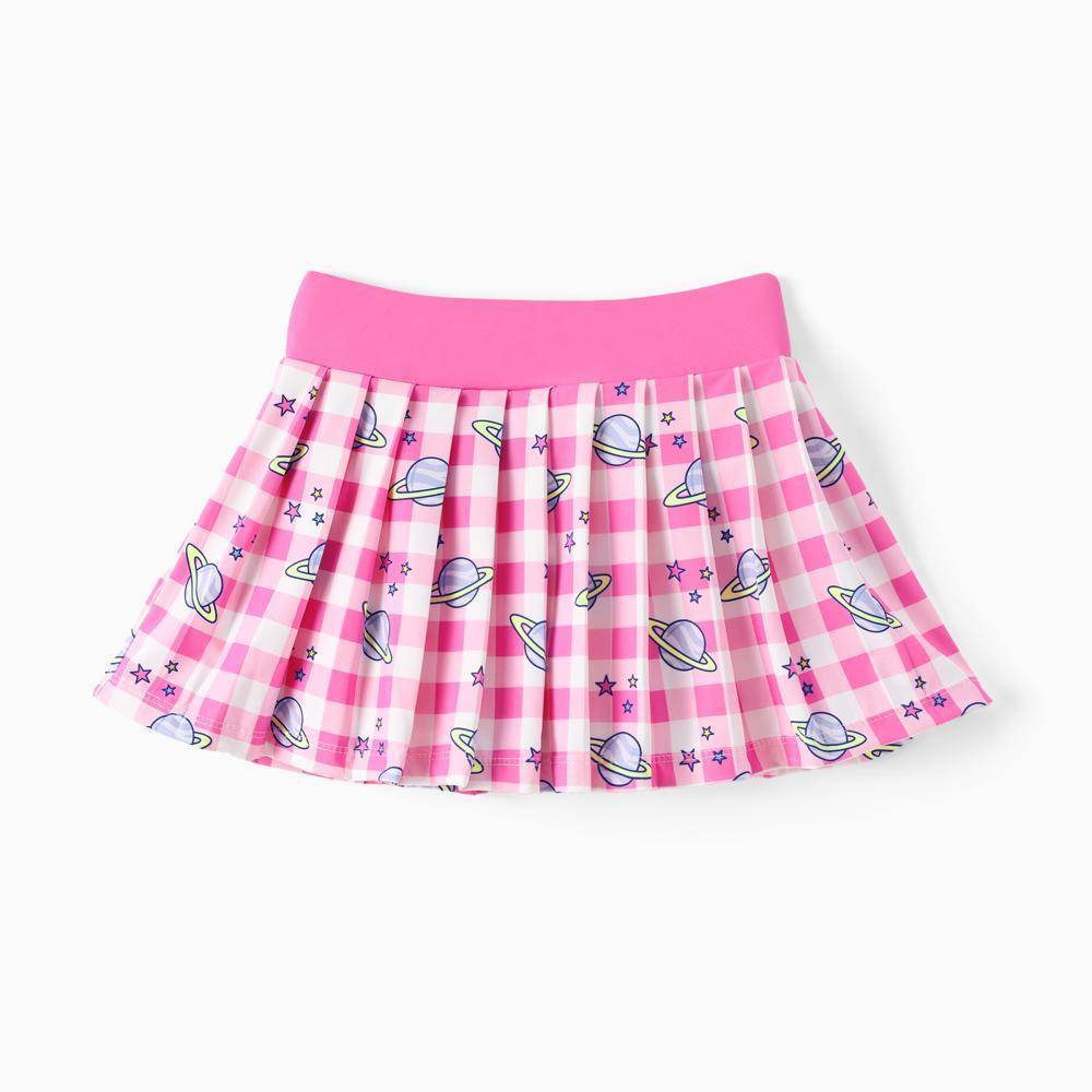 Disney Stitch & Scrump Girls 2-Piece Outfit - Pink Tank Top & Checkered Pleated Skirt Set Character Apparel for Toddlers & Little Girls, Summer Casual Set
