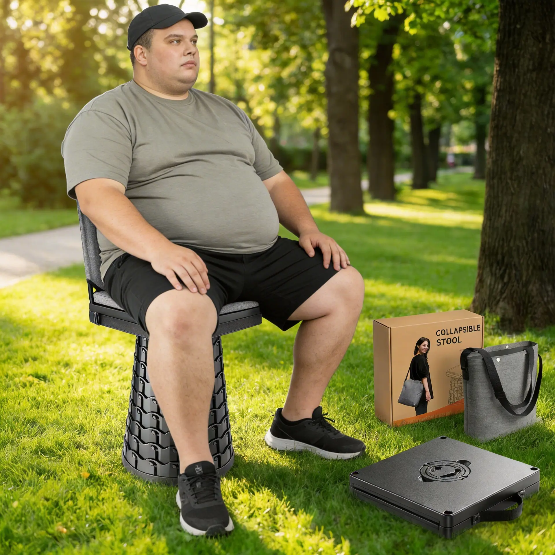 Collapsible Telescoping Stool with Backrest & Cushion - Heavy-Duty Portable Outdoor Chair for Adults, Camping, Fishing & Travel, Outdoor Stuff For Adults, Camping Furniture, Collapsible Stools, Load Capacity, Compact Folding Stools