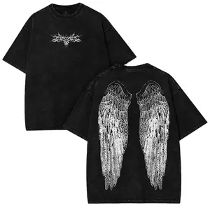 Angel Wings Washed Shirt: Gothic Vintage Streetwear - Dark Cyber Sigilism Grunge
