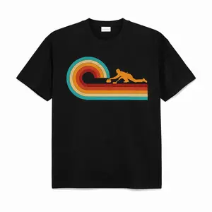 Retro Curling Shirt Vintage Sport Graphic Tee, Olympic Curling T Shirt for Men Women, Retro Rainbow Curling Stone Design Unisex Casual Cotton Tee