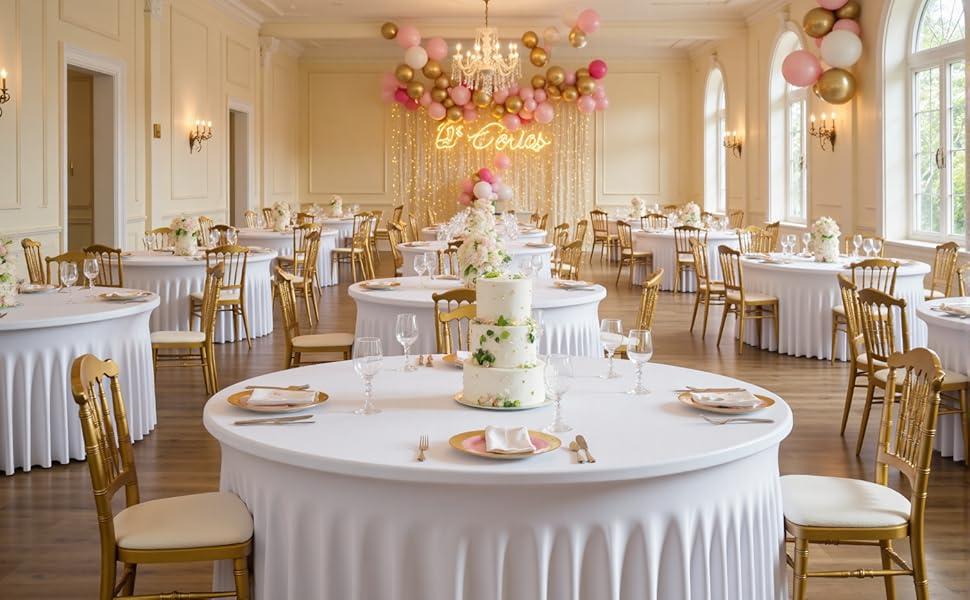 Round Spandex Tablecloth 60/72 Inch – Wrinkle Free Stretch Fitted Table Cover with Skirt for Wedding Birthday Banquet Valentine's Day Party Decoration