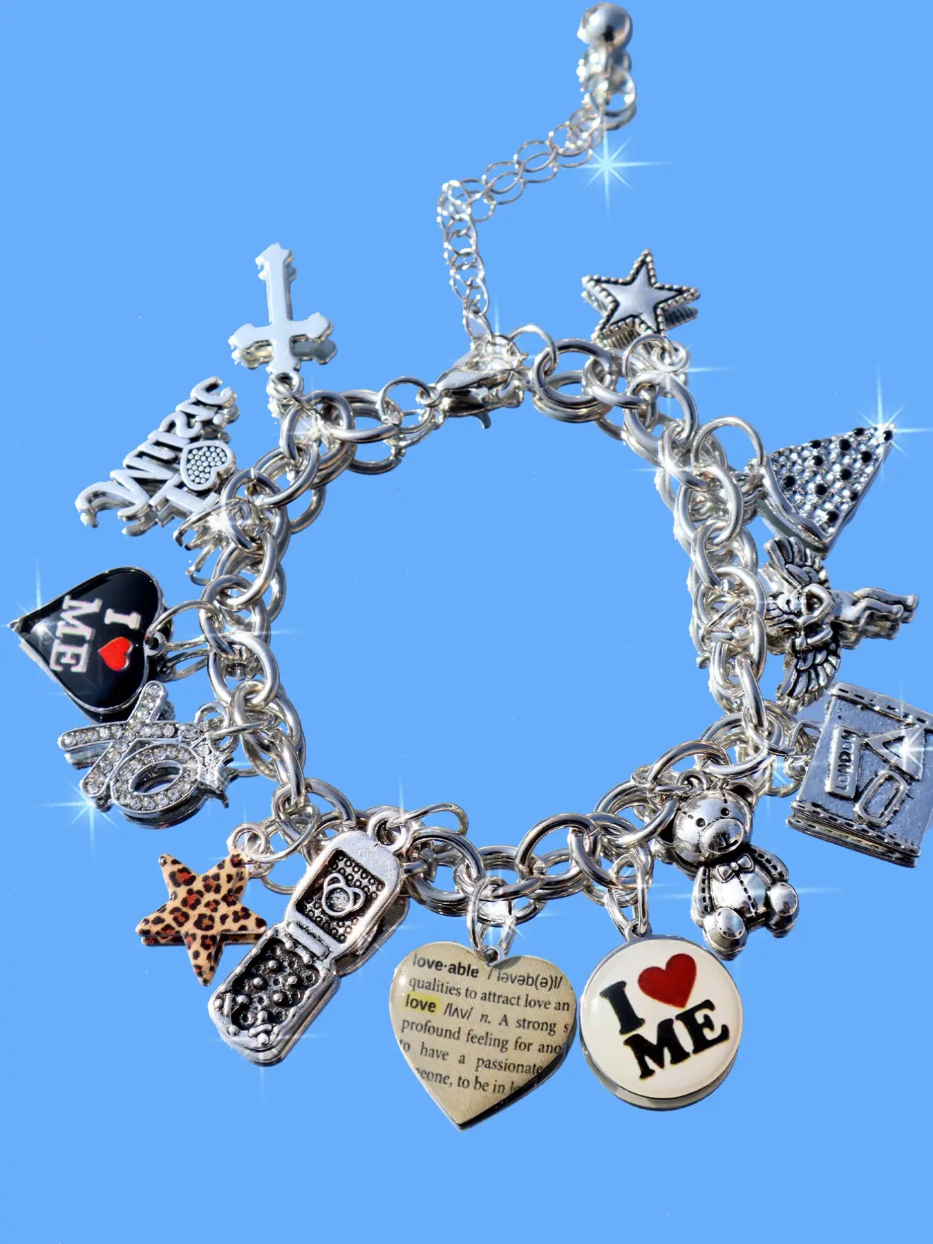 Vintage Heart Charm Bracelet, Leopard Print Star Bracelet, Angel Cross Bracelet, Retro Bear Phone Strap, Letter Xoxo Charm Bracelet, Alloy Chain Bracelet