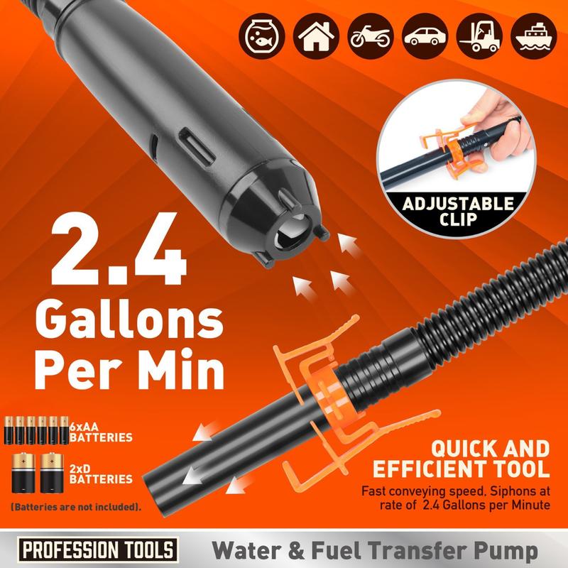 Electric Fuel Transfer Pump Powered, 3GPM Portable Fluid Transfer Siphon Pump with Oil Pipeline, Battery Gas Pumps with Adjustable Flow Control Nozzle for Car Gas Can/Gasoline/Water/Oil
