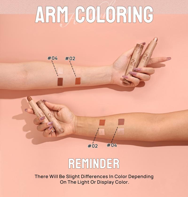 2-IN-1 Dual-End Highlight & Contour Stick, Three-Dimensional Shaping, Easy to Use & Portable, Brightens & Defines, Waterproof & Easy to Remove, Long-lasting, Smooth Creamy Blendable Formula, Natural Buildable Coverage, For All Skin Types