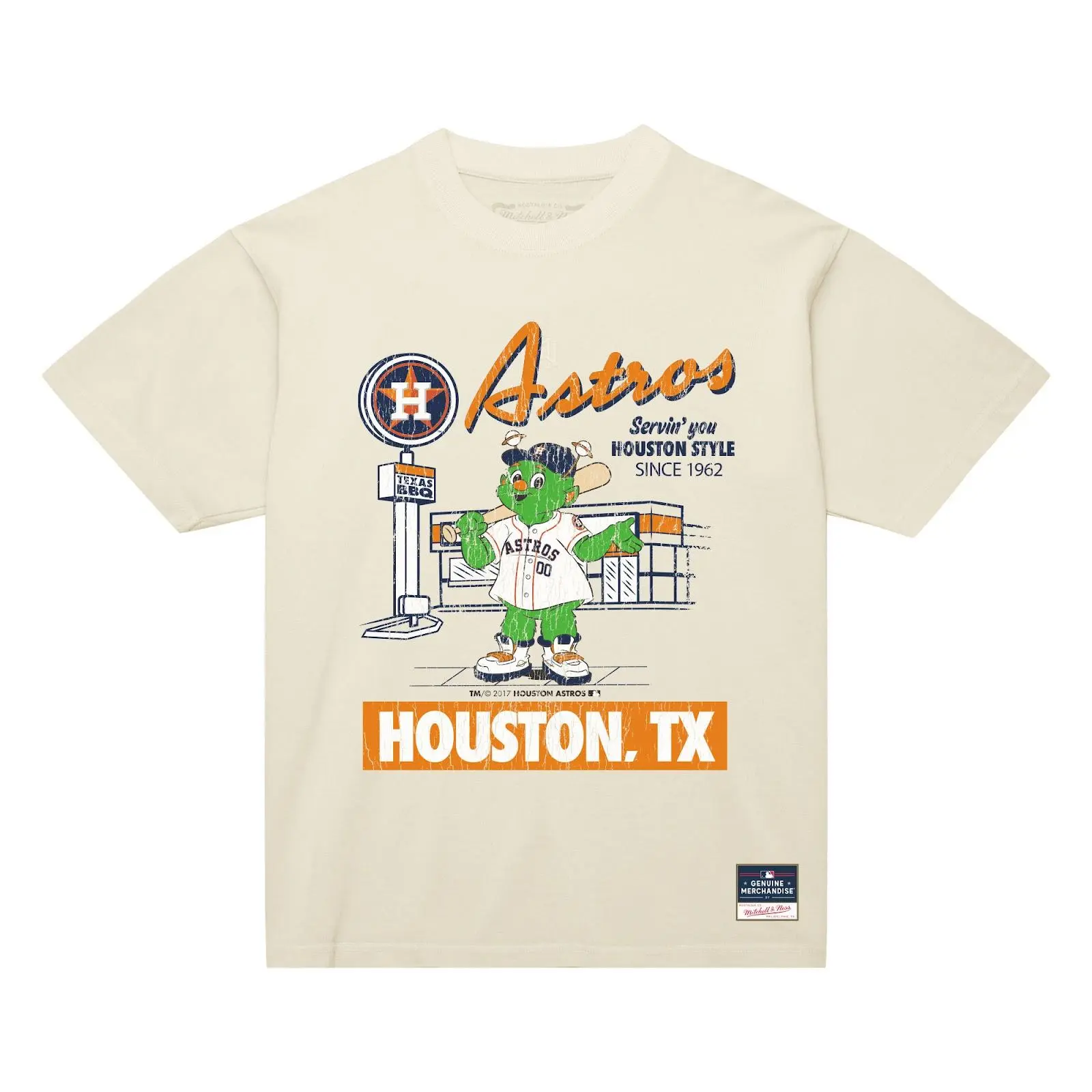Houston Astros Cream Deli Arch T-Shirt MLB Throwback Tee Graphic Vintage Fan Gear Mitchell & Ness