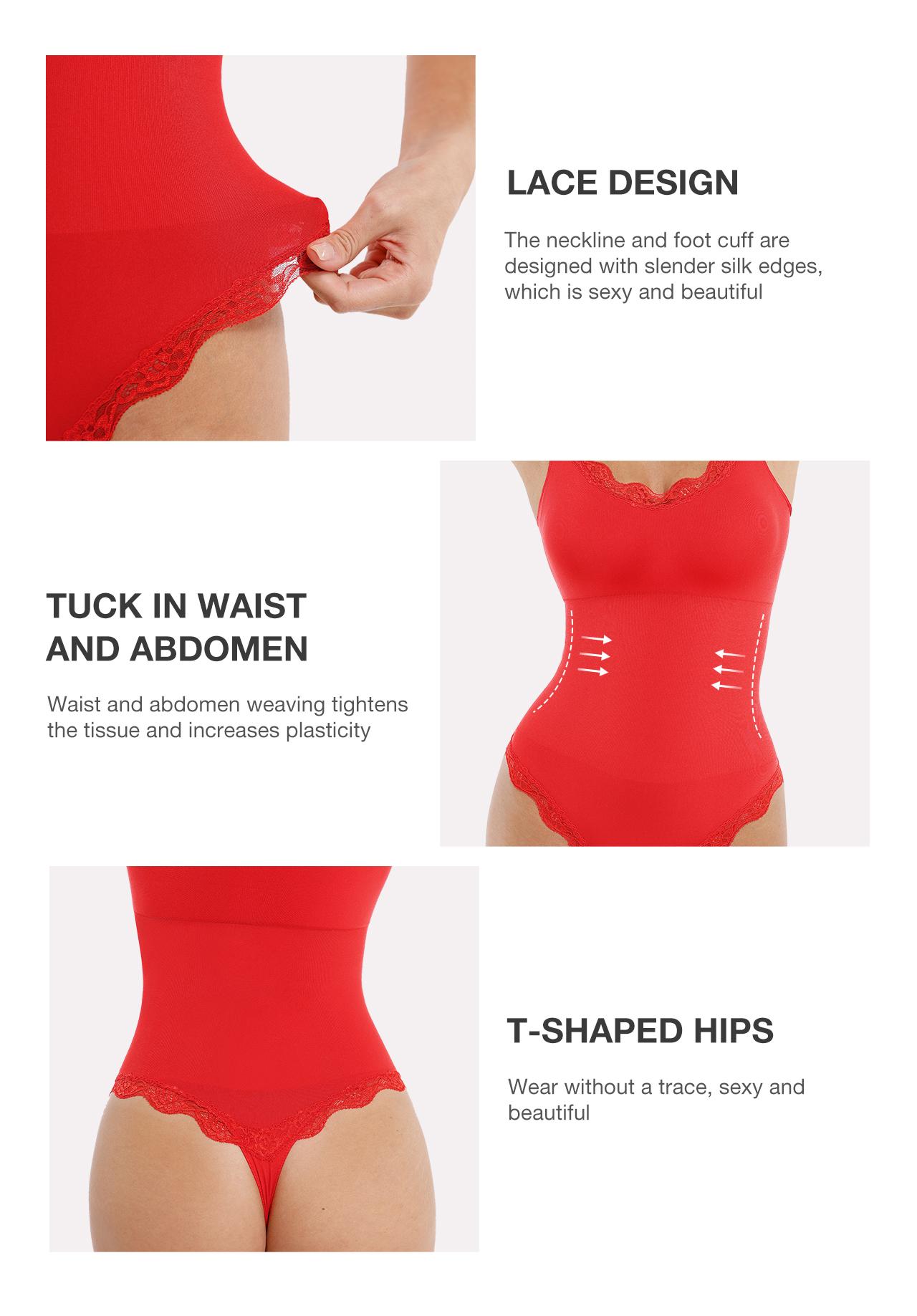 FeelinGirl Women's Lace Bodysuits U Neck Sleeveless Thong Shapewear Seamless Body Suits Tops Leotard