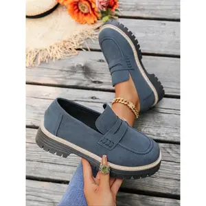 Women's Thick Sole Loafers, Comfortable Wide Fit Round Toe Slip-On Casual Flats, Modern Style All Season Footwear