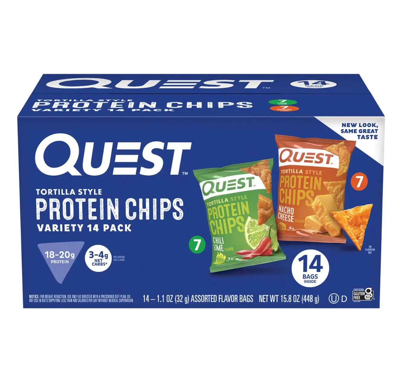 Quest Tortilla Style Protein Chip Chili Lime and Nacho Cheese 14 count Quest Tortilla Style Protein Chip Chili Lime and Nacho Cheese 14 count