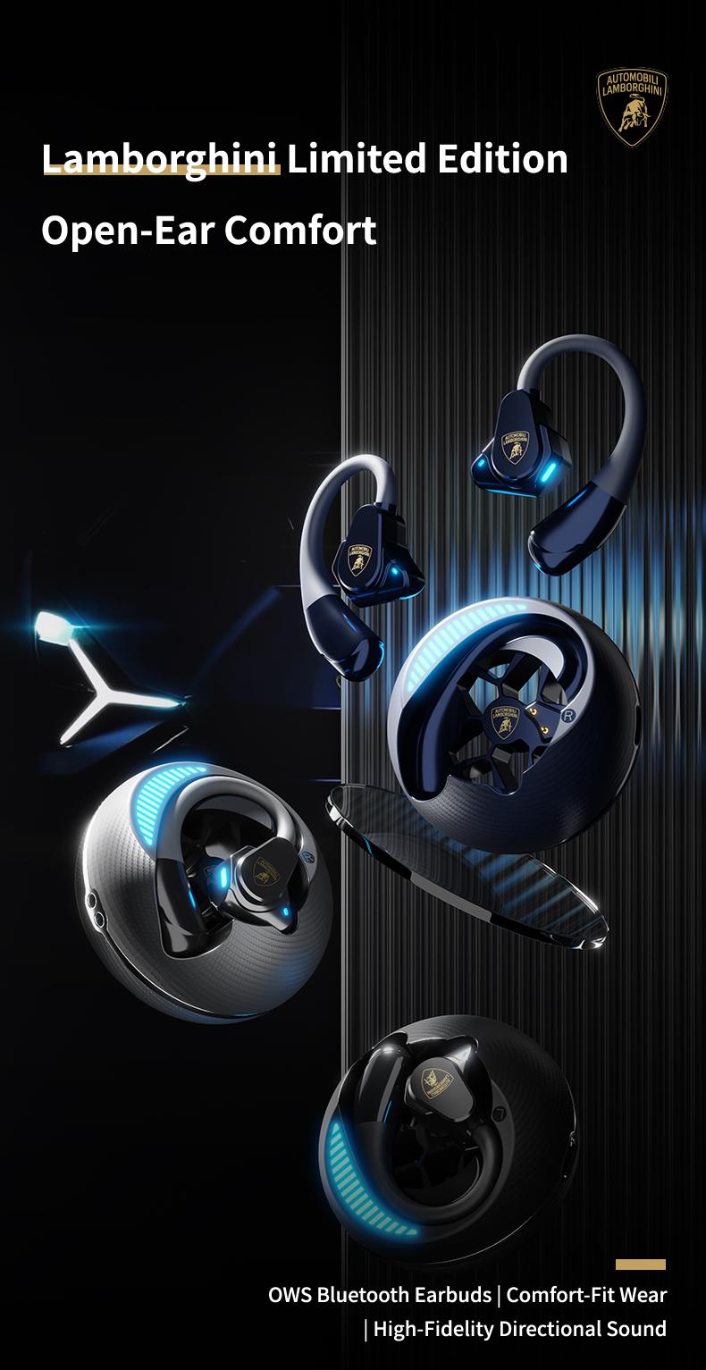 Lamborghini Official Wireless Earbuds | Sport Ear Hook Audifonos Bluetooth 6.0 Headphones | Deep Bass, Low Power Use | Comfortable for Running, Gym & Daily Calls Earphones, Electronic Audio Headset Valentine’s Day Gifts