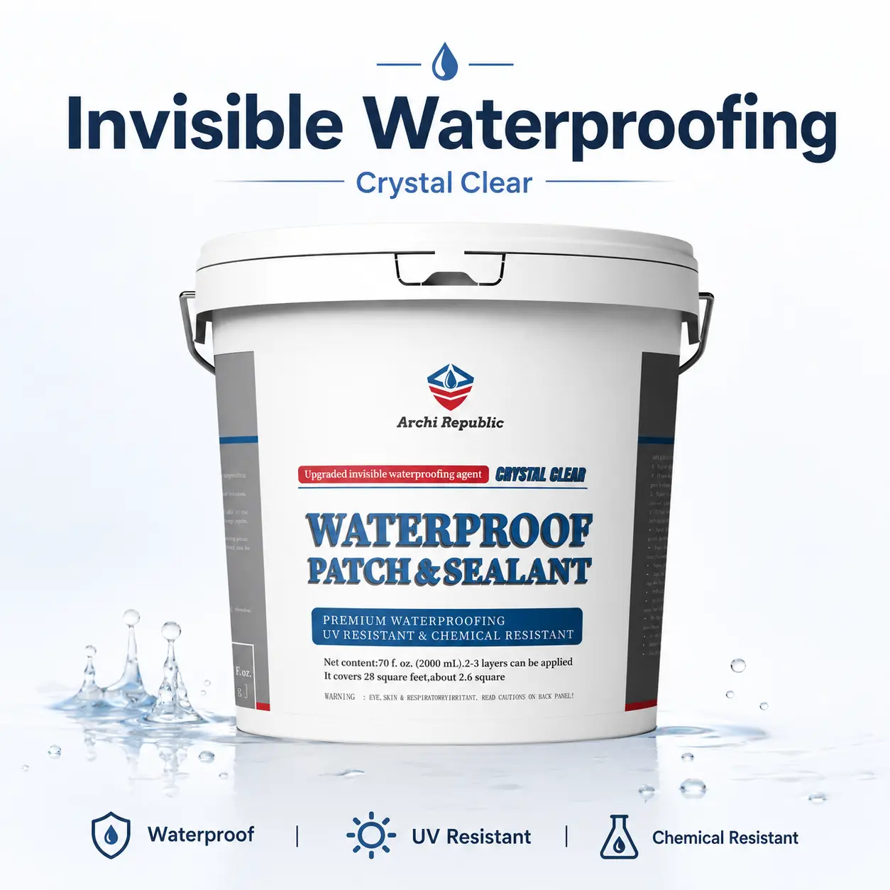 Archi Republic Clear Waterproofing Coating, Invisible Waterproof Patch & Sealant for Roofs, Gutters, RV Roofs, Windows, Tile Gaps, Indoor & Outdoor Leak Repair, Chemical Resistant